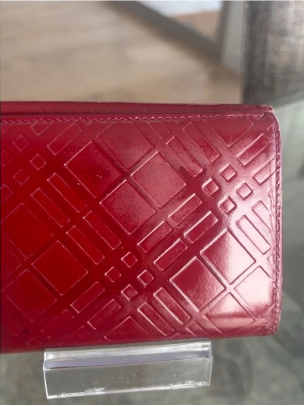 Burberry Red Embossed Leather Compact Wallet